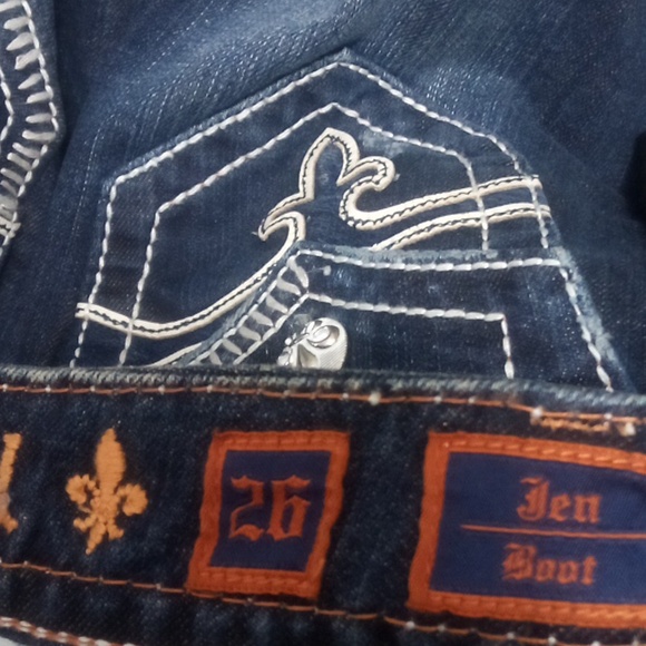 Rock Revival NWT Women's 26 Bootcut Jen Distressed Faux Leather Flap Pockets - Picture 6 of 11